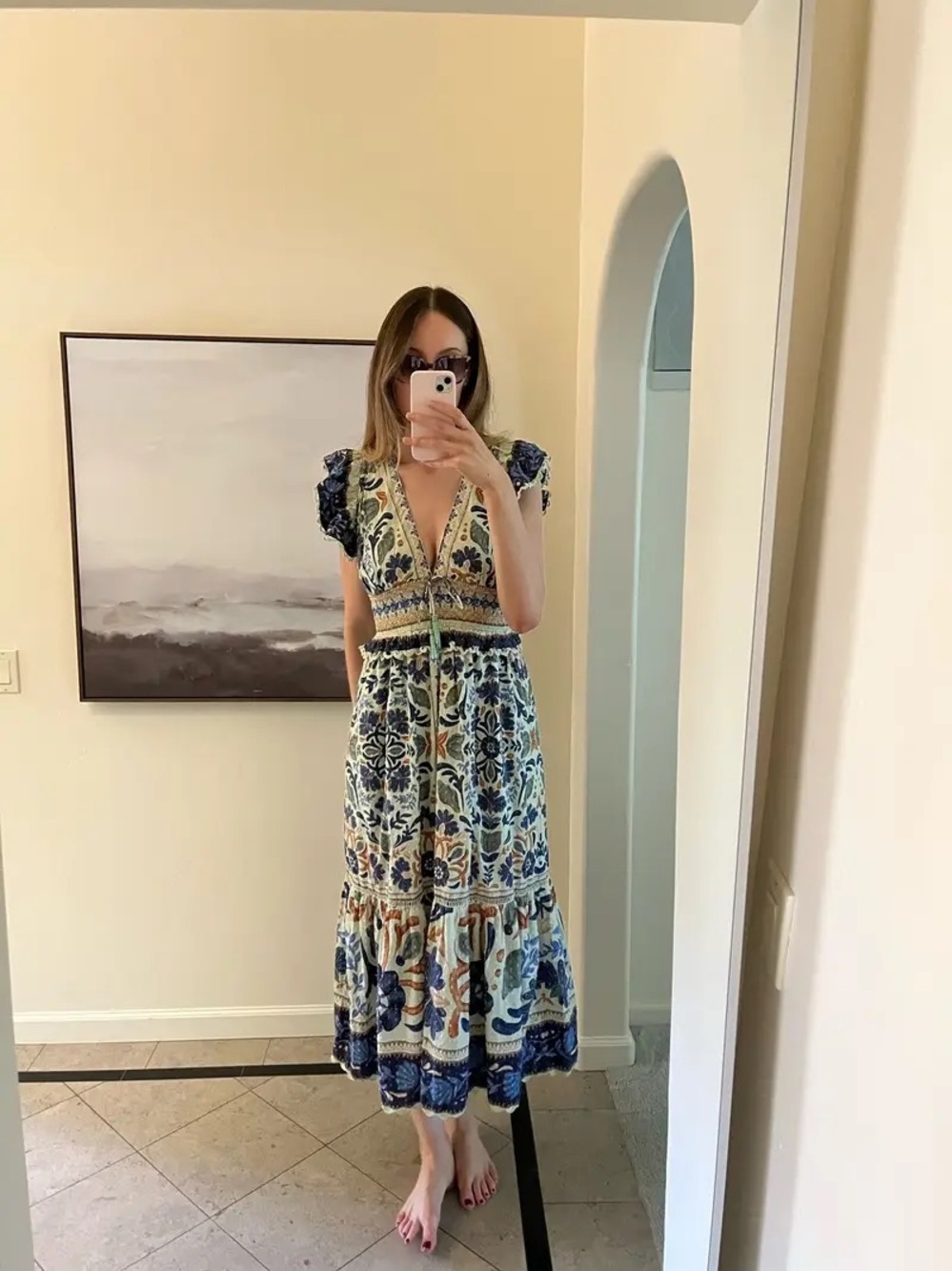 Farm Rio Green Floral Ocean Tapestry Maxi Dress - Picture 4 of 6